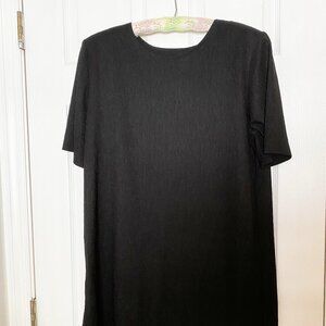 Simple Black Crepe Short-Sleeve Blouse, Vintage with Shoulder Pads, size 16